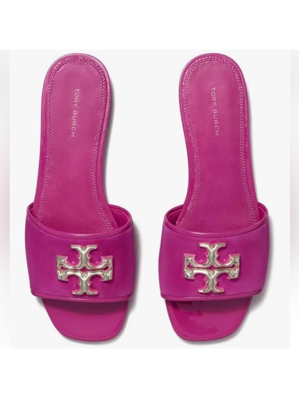 Tory Burch Eleanor Slides in Suede/Patent Leather  in Fuchsia